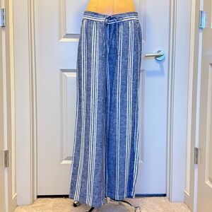 OLD NAVY Blue and White Striped linen Wide-Leg Pants